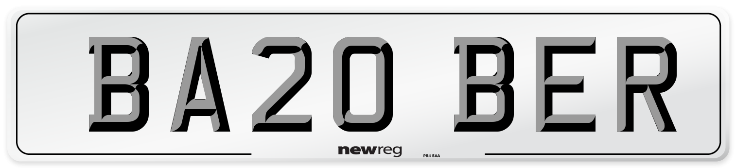 BA20 BER Number Plate from New Reg